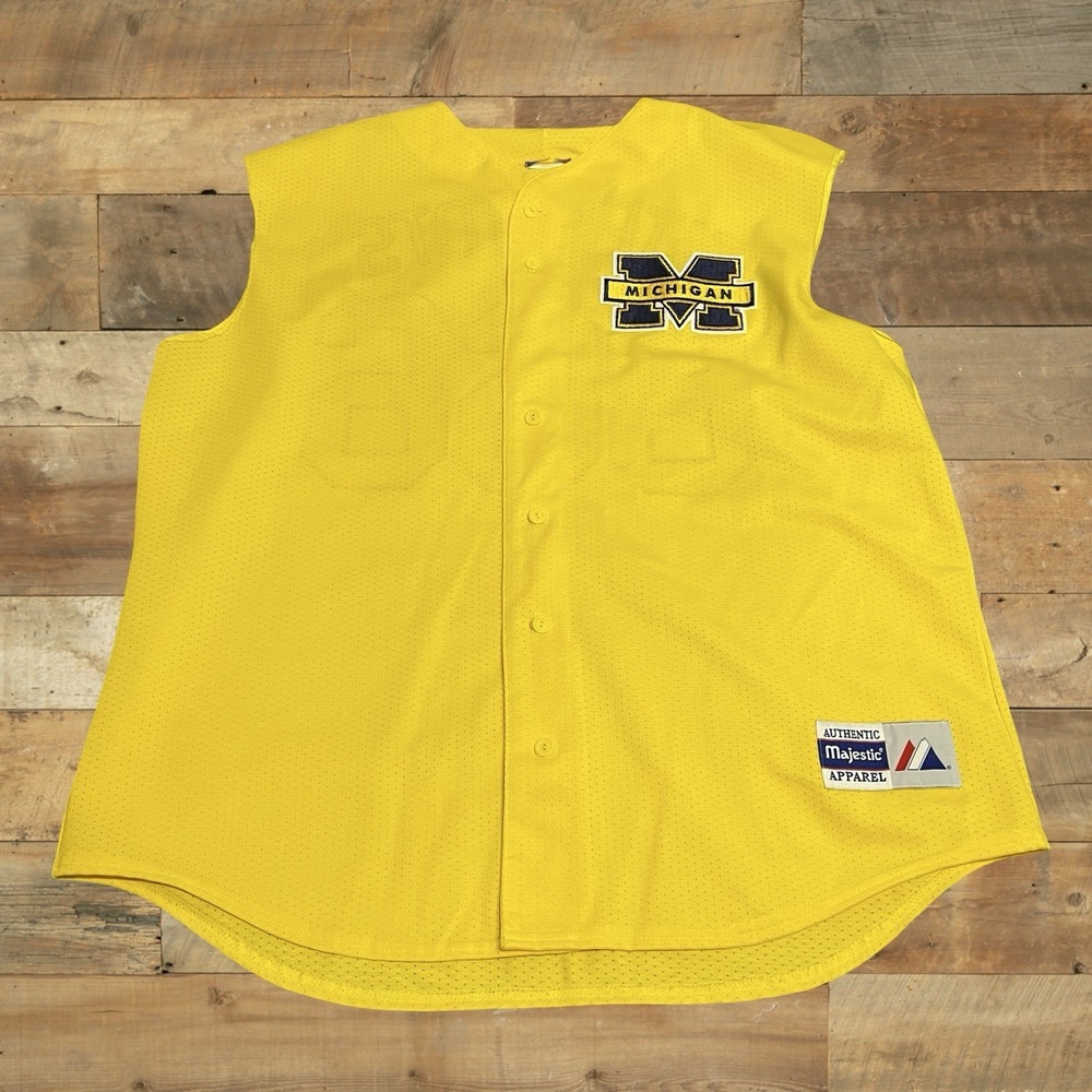 Vtg Majestic‎ Michigan Wolverines Baseball Jersey Cut Sleeves XXL